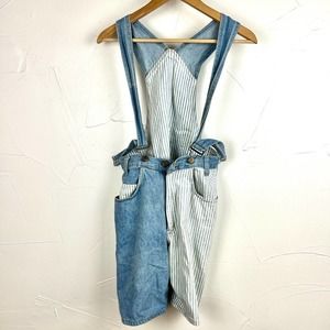 Vintage Striped Overall Denim Shorts